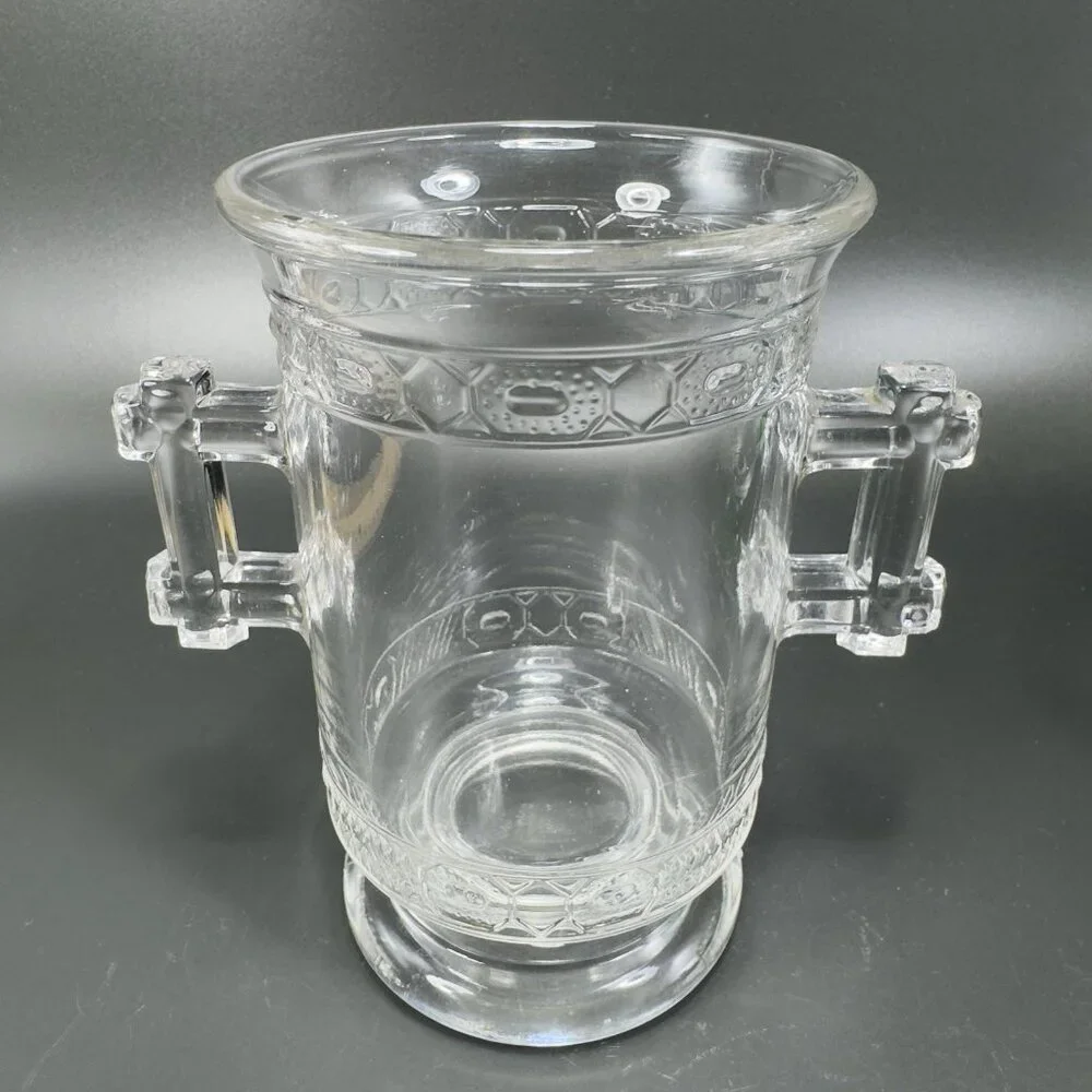 EAPG DOYLE AND CO TWO BAND Clear‎ Vase Utensil Holder Manganese 365nm Green Glow